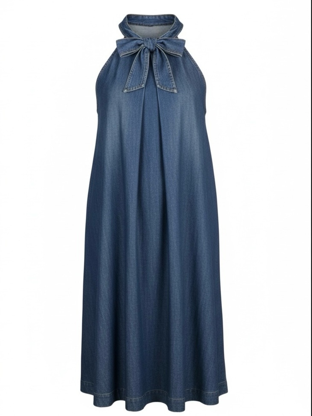 CeCe Cotton Tie-Neck Chambray Denim Dress Size 14
